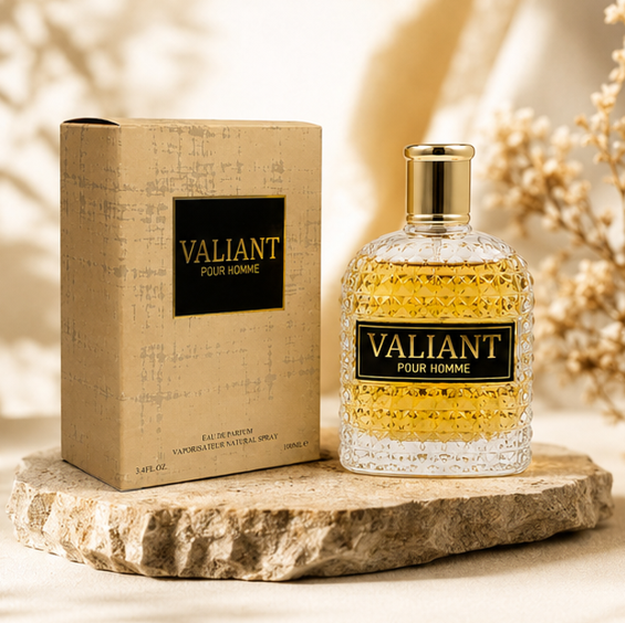 Valiant Pour Homme Eau de Parfum for Men, Long Lasting Woody Spicy Cologne Spray, Premium Masculine Fragrance with Citrus, Amber &amp; Warm Woods, 3.4 Fl Oz (100ml)