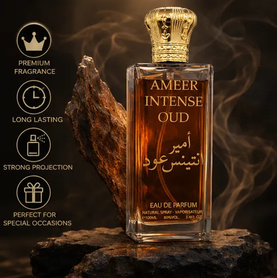 Ameer Intense Oud Eau De Parfum 100ml (3.4 Fl Oz) – Long Lasting Oud Perfume for Men &amp; Women – Luxury Arabian Woody Amber Fragrance Spray