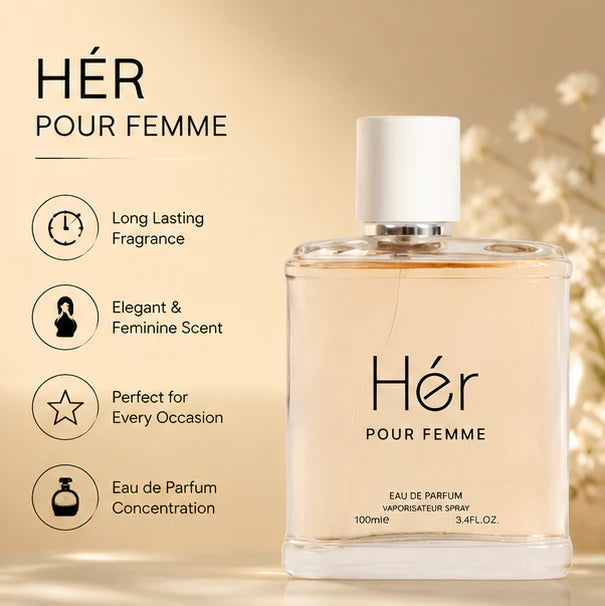Hér Pour Femme Eau De Parfum for Women 100ml (3.4 Fl Oz) – Long Lasting Floral Fruity Perfume for Women – Elegant Feminine Fragrance Spray