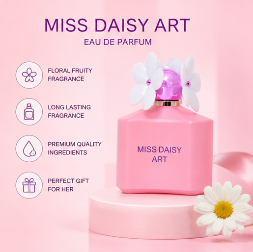 Miss Daisy Art Eau de Parfum for Women 3.4 Fl Oz (100ml) – Sweet Floral Perfume with Daisy Blossom, Soft Fruity &amp; Powdery Notes – Long Lasting Women&
