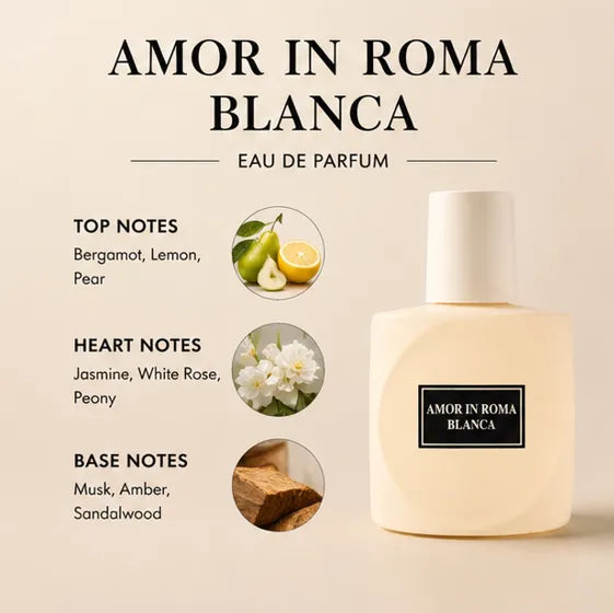Amor In Roma Blanca Eau De Parfum for Women 100ml (3.3 Fl Oz) – Elegant Floral Vanilla Perfume for Women – Long Lasting Feminine Fragrance Spray