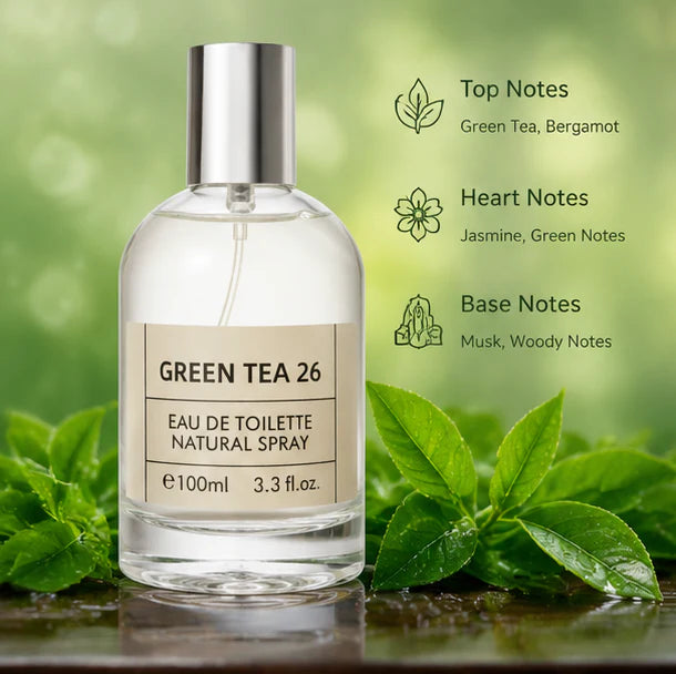 Green Tea 26 Eau De Toilette 100ml (3.3 Fl Oz) – Fresh Citrus Green Tea Perfume for Women &amp; Men – Long Lasting Clean Everyday Fragrance Spray