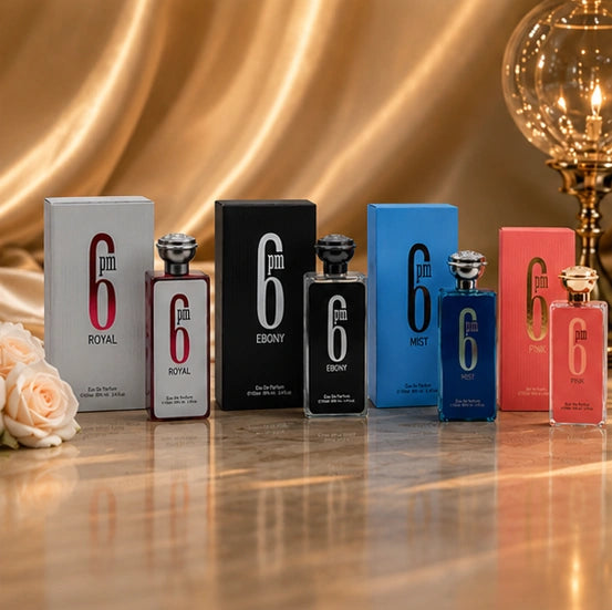 6 PM Perfume Gift Set – Royal, Mist, Ebony &amp; Pink Eau de Parfum Collection | 4 x 3.4 Fl Oz (100ml) Long Lasting Luxury Fragrance Set for Women &amp; Men | Fresh, Floral, Woody &amp; Amber Perfumes