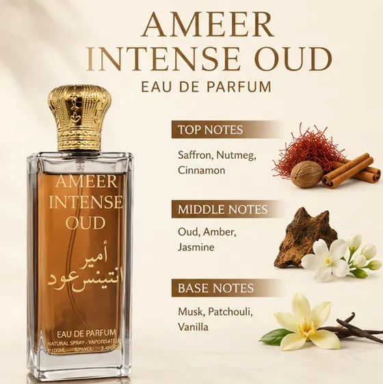 Ameer Intense Oud Eau De Parfum 100ml (3.4 Fl Oz) – Long Lasting Oud Perfume for Men &amp; Women – Luxury Arabian Woody Amber Fragrance Spray