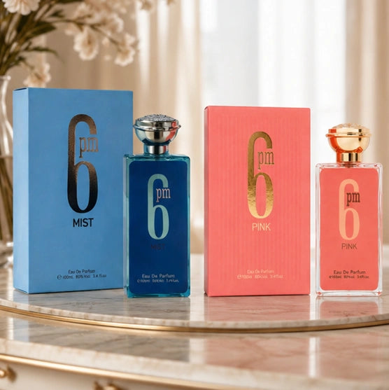 6 PM Mist &amp; 6 PM Pink Perfume Gift Set for Women – 2 x 3.4 Fl Oz (100ml) Eau de Parfum – Long Lasting Floral Fruity Sweet Perfume Collection for Women