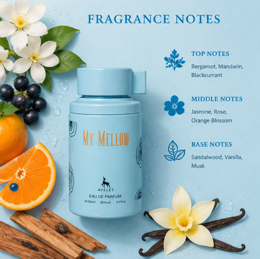 My Mellow Eau de Parfum for Women 3.4 Fl Oz (100ml) – Fresh Floral Fruity Perfume with Soft Aquatic, Powdery &amp; Musk Notes – Long Lasting Women&