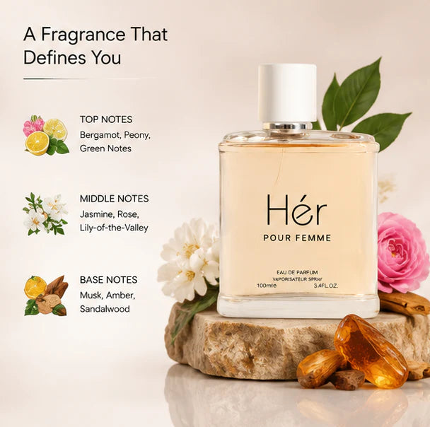 Hér Pour Femme Eau De Parfum for Women 100ml (3.4 Fl Oz) – Long Lasting Floral Fruity Perfume for Women – Elegant Feminine Fragrance Spray