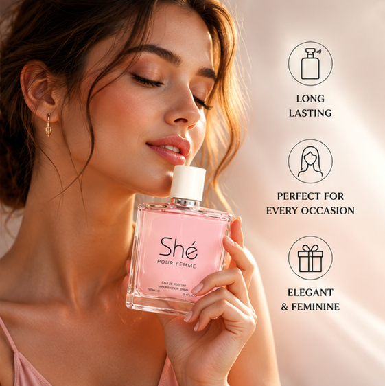 Shé Pour Femme Eau De Parfum 100ml (3.4 Fl Oz) – Long Lasting Floral Fruity Perfume for Women – Elegant Feminine Fragrance Spray for Daily Wear, Date Night &amp; Special Occasions