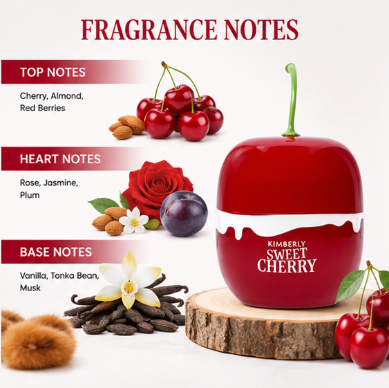 Kimberly Sweet Cherry Eau De Parfum for Women 90ml (3.0 Fl Oz) – Sweet Fruity Floral Perfume for Women – Long Lasting Feminine Fragrance Spray