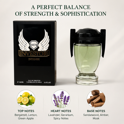 Investor Intense Eau de Toilette for Men 3.4 Fl Oz (100ml) – Long Lasting Fresh Woody Cologne for Men – Masculine Fragrance with Citrus, Aromatic &amp; Musk Notes – Everyday Signature Scent Gift for Men
