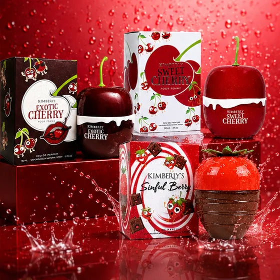 Kimberly’s Cherry Indulgence Trio Perfume Gift Set for Women – Exotic Cherry, Sweet Cherry &amp; Sinful Berry Eau de Parfum Collection, Long Lasting Fruity Gourmand Fragrance Bundle, 3 Piece Perfume Gift Set