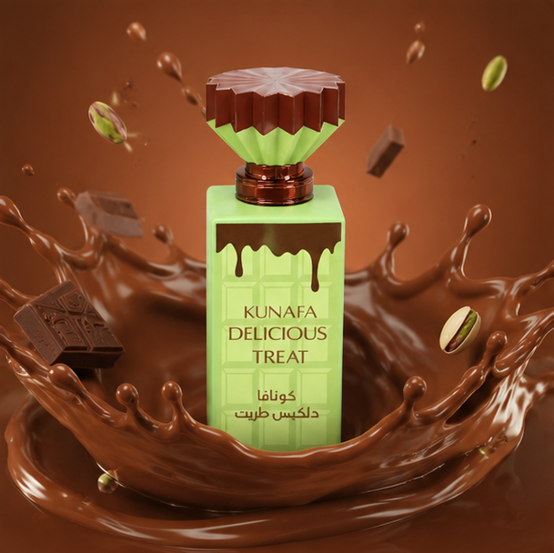 Kunafa Delicious Treat Eau De Parfum 100ml (3.4 Fl Oz) – Sweet Gourmand Perfume for Women &amp; Men – Vanilla Caramel Dessert Inspired Fragrance – Long Lasting Arabian Perfume Spray