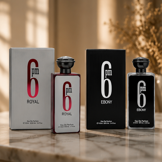 6 PM Royal &amp; 6 PM Ebony Perfume Gift Set for Men – 2 x 3.4 Fl Oz (100ml) Eau de Parfum – Long Lasting Woody Spicy Fresh Fragrance Collection for Men