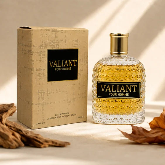 Valiant Pour Homme Eau de Parfum for Men, Long Lasting Woody Spicy Cologne Spray, Premium Masculine Fragrance with Citrus, Amber &amp; Warm Woods, 3.4 Fl Oz (100ml)