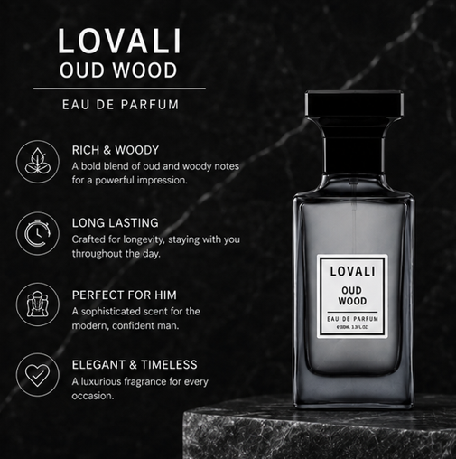 Lovali Oud Wood Eau de Parfum for Men 3.0 Fl Oz (90ml) – Woody Oud Cologne with Smoky Woods, Warm Spices &amp; Amber Notes – Long Lasting Masculine Fragrance for Men