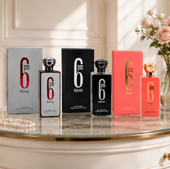 6 PM Perfume Gift Set – Royal, Ebony &amp; Pink Eau de Parfum Collection | 3 x 3.4 Fl Oz (100ml) Long Lasting Luxury Perfume Set for Women &amp; Men | Fresh, Floral, Woody Fragrances