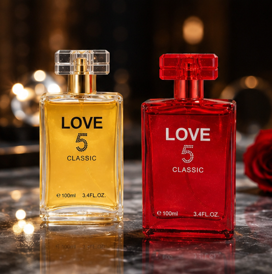 Love 5 Classic Perfume Gift Set for Women – Gold &amp; Red Eau de Parfum 3.4 Fl Oz (100ml) Each – Long Lasting Floral Fruity Vanilla Fragrance Duo