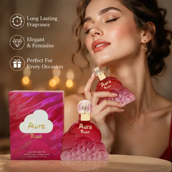 Aura Rose Eau De Parfum for Women 100ml (3.4 Fl Oz) – Long Lasting Sweet Floral Rose Perfume for Women – Feminine Romantic Fragrance Spray