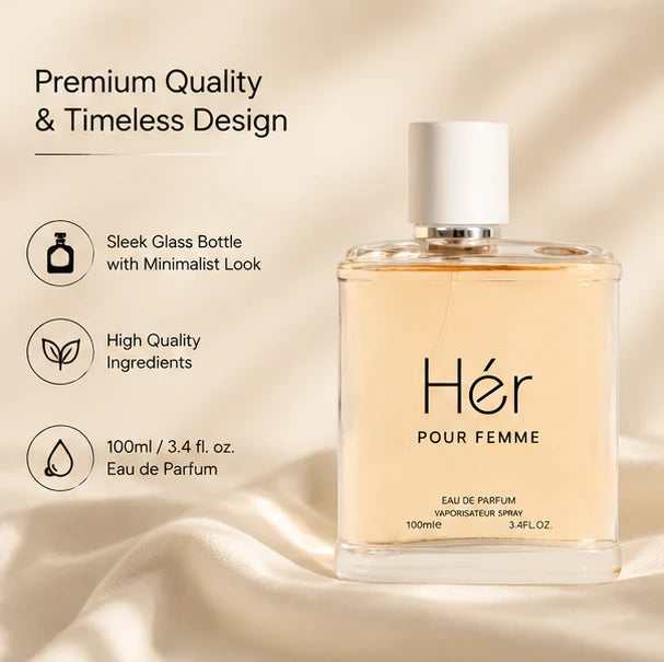 Hér Pour Femme Eau De Parfum for Women 100ml (3.4 Fl Oz) – Long Lasting Floral Fruity Perfume for Women – Elegant Feminine Fragrance Spray