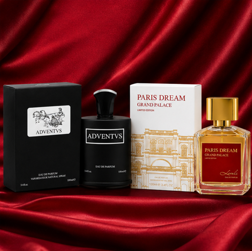 Adventvs &amp; Paris Dream Grand Palace Perfume Gift Set for Men &amp; Women – 2 Pack Eau de Parfum Fragrance Collection, Long Lasting Luxury Perfumes, Woody Fresh &amp; Elegant Floral Fragrances, 100ml Each