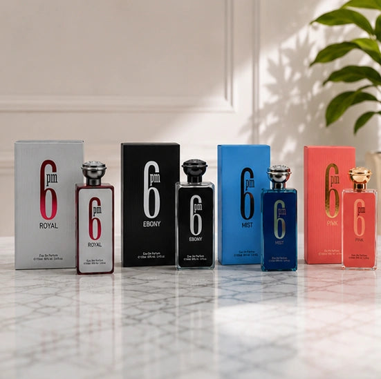 6 PM Perfume Gift Set – Royal, Mist, Ebony &amp; Pink Eau de Parfum Collection | 4 x 3.4 Fl Oz (100ml) Long Lasting Luxury Fragrance Set for Women &amp; Men | Fresh, Floral, Woody &amp; Amber Perfumes