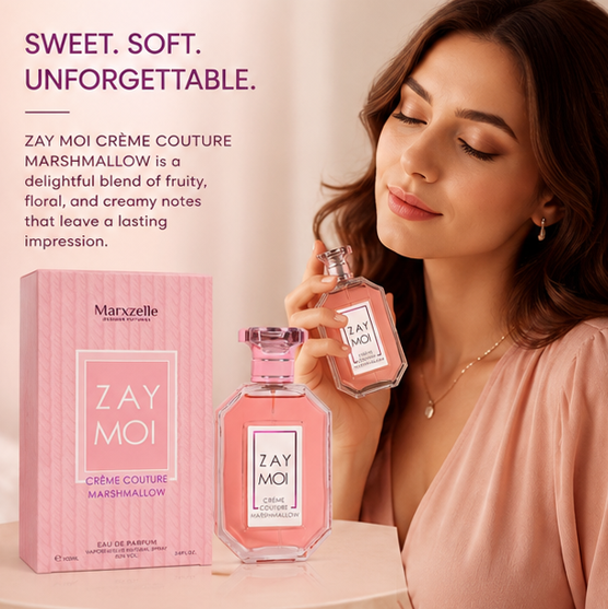 ZAY MOI Crème Couture Marshmallow Eau De Parfum 100ml (3.4 Fl Oz) – Sweet Marshmallow Vanilla Perfume for Women – Long Lasting Gourmand Fragrance with Creamy Candy Notes
