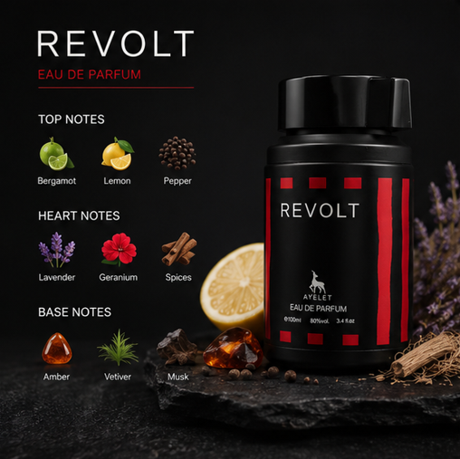 Revolt Eau de Parfum for Men 3.4 Fl Oz (100ml) – Bold Woody Spicy Cologne with Fresh Citrus, Aromatic Notes &amp; Warm Musk – Long Lasting Men&
