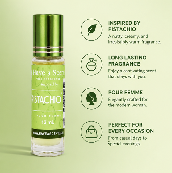 Pistachio Perfume Oil for Women 12 mL – Long Lasting Roll On Fragrance Oil – Sweet Nutty Gourmand Scent – Alcohol Free Perfume Oil – Travel Size Perfume for Daily Wear