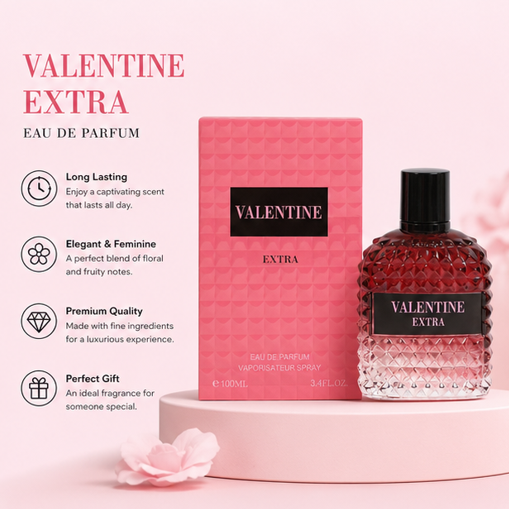 Valentine Extra Eau de Parfum for Women, 3.4 Fl Oz (100ml) Long Lasting Floral Fruity Perfume – Sweet Romantic Feminine Fragrance with Floral, Berry &amp; Musk Notes – Everyday Signature Scent for Women