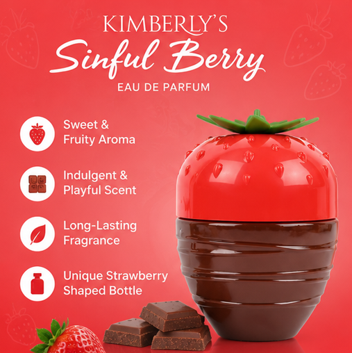 Kimberly’s Sinful Berry Eau de Parfum for Women 3.4 Fl Oz (100ml) – Long Lasting Sweet Strawberry Chocolate Perfume – Fruity Gourmand Fragrance for Women with Berry, Candy &amp; Creamy Notes – Gift for Women