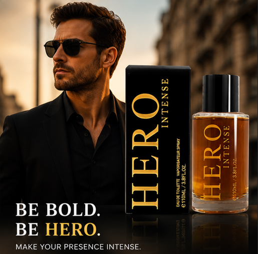 Hero Intense Eau de Toilette for Men 3.8 Fl Oz (110ml) – Long Lasting Masculine Fragrance with Woody, Amber &amp; Warm Spicy Notes – Fresh Everyday Cologne for Men – Premium Men&
