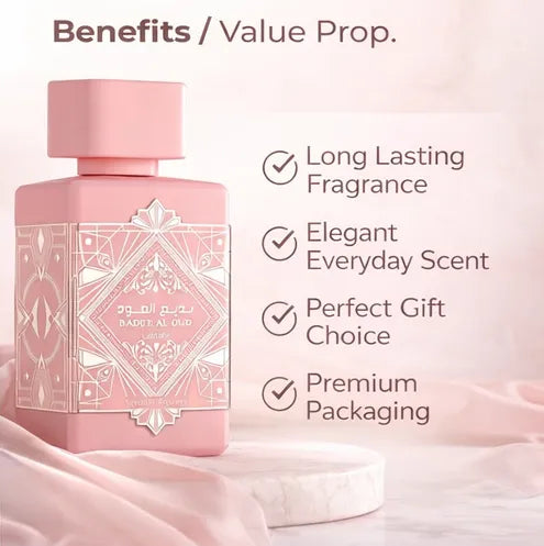 Lattafa Badee Al Oud Noble Blush Eau de Parfum 100ml (3.4 oz) – Long Lasting Sweet Floral Fruity Perfume for Women – Luxury Soft Powdery &amp; Creamy Scent