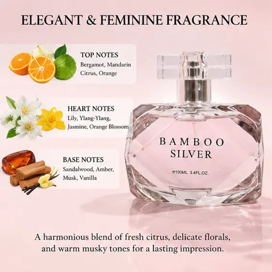 Bamboo Silver Eau De Parfum for Women 100ml (3.4 Fl Oz) – Long Lasting Floral Woody Perfume for Women – Elegant Feminine Fragrance Spray