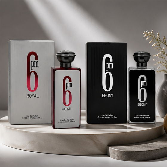 6 PM Royal &amp; 6 PM Ebony Perfume Gift Set for Men – 2 x 3.4 Fl Oz (100ml) Eau de Parfum – Long Lasting Woody Spicy Fresh Fragrance Collection for Men