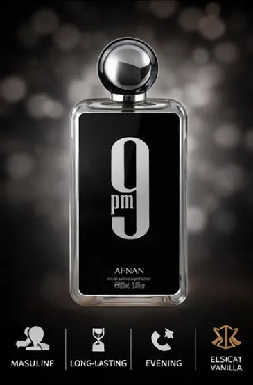 Afnan 9PM Eau de Parfum for Men – 3.4 oz / 100 ml Long Lasting Sweet Vanilla Amber Fragrance – Warm Spicy Night Perfume – Luxury Arabian Cologne for Men