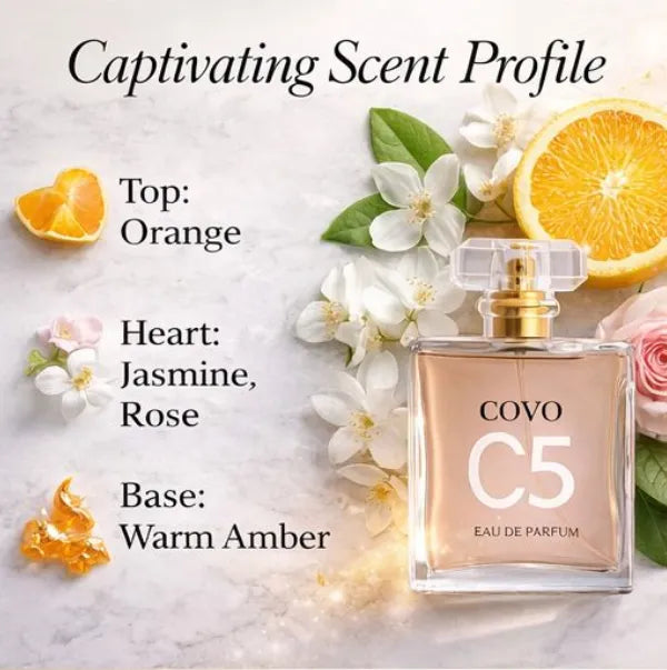 COVO C5 Eau De Parfum for Women – 3.3 Fl Oz (100ml) – Floral Amber Fragrance with Jasmine, Rose &amp; Citrus Notes – Long Lasting Perfume Spray for Everyday Wear &amp; Gifting
