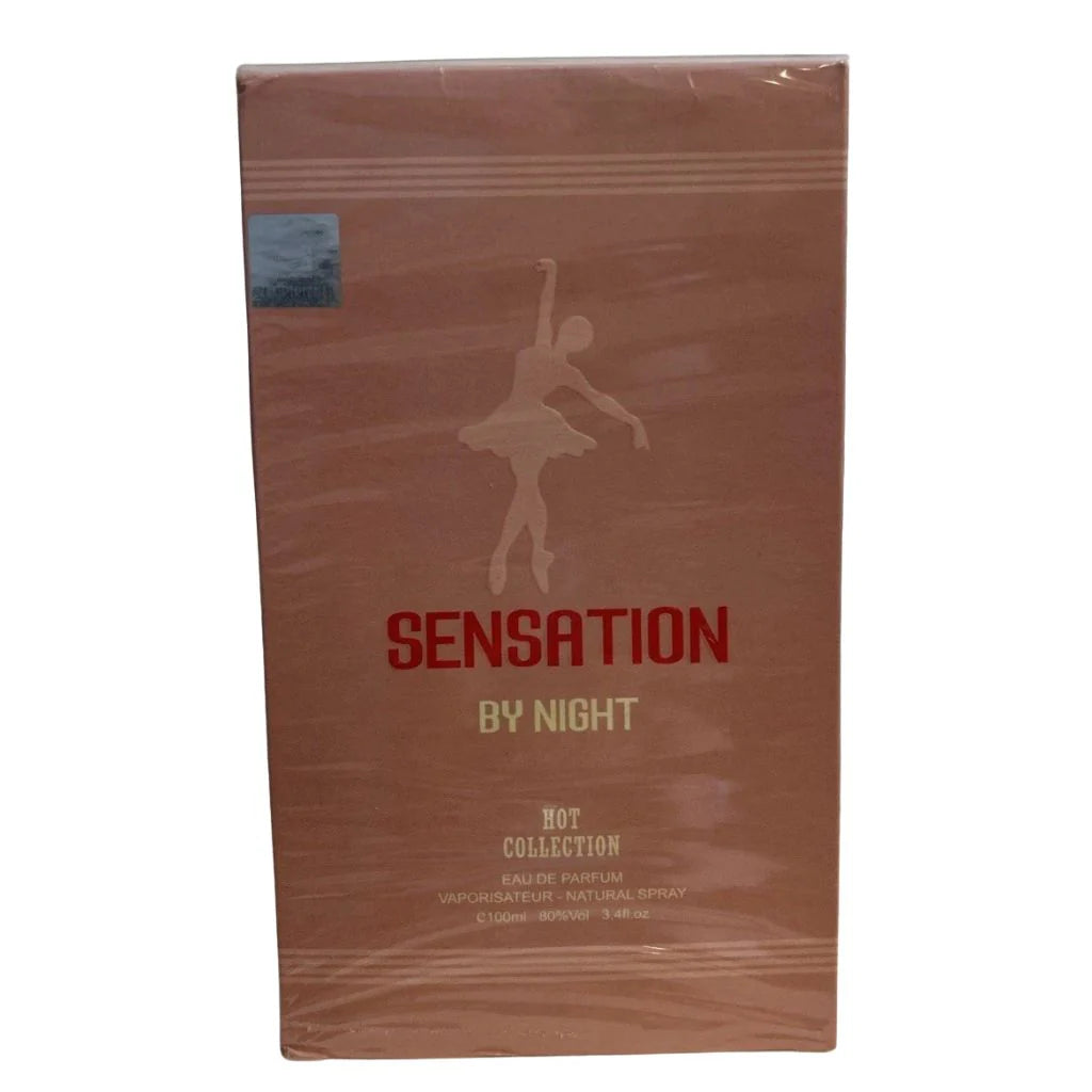Sensation By Night 100ml Eau de Parfum Hot Collection premium brown and gold box featuring a dancer silhouette.