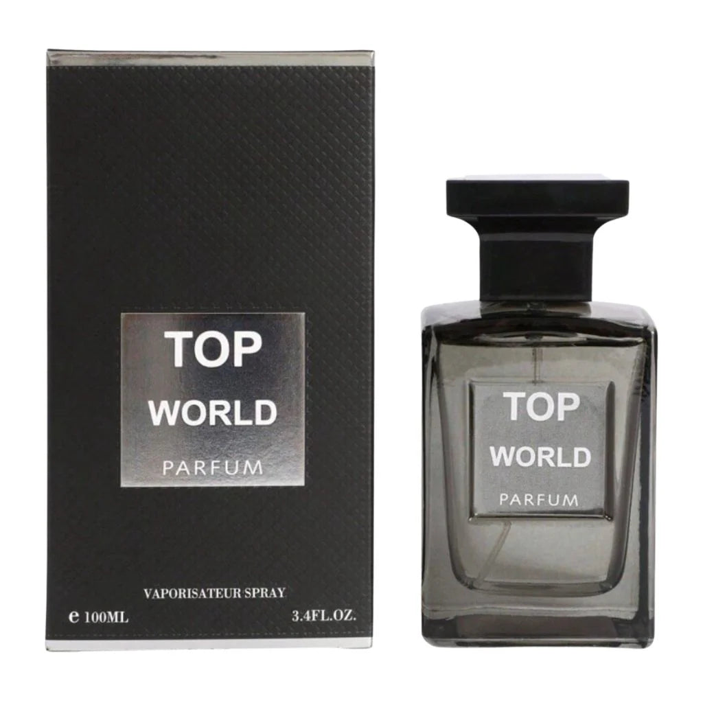 Top World by EBC Collection 100ml Eau de Toilette bottle and box featuring a modern black and silver design