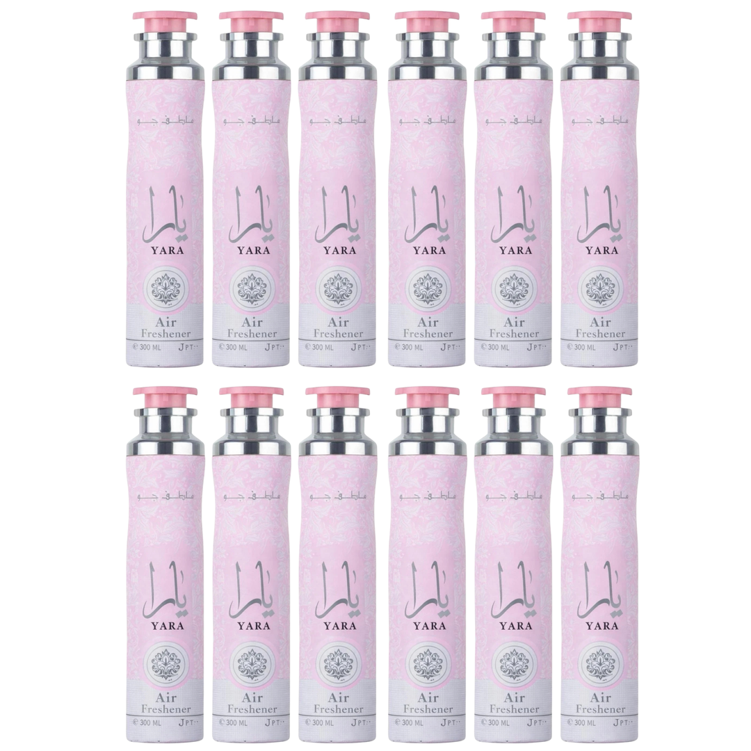 Lattafa Yara Air Freshener 300ml - Floral Room Spray - Home Office Car Fragrance Spray - Odor Eliminator - Pack of 12