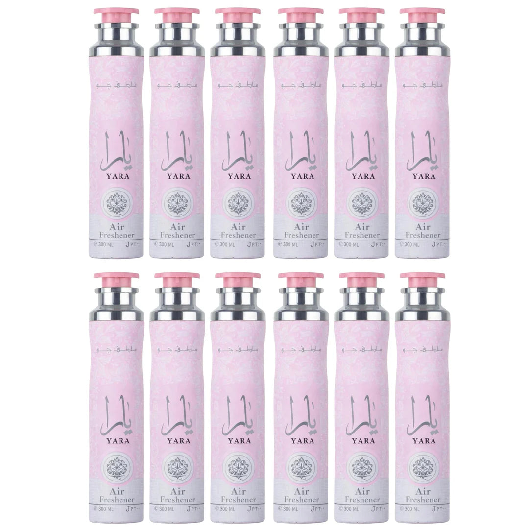 Lattafa Yara Air Freshener 300ml - Floral Room Spray - Home Office Car Fragrance Spray - Odor Eliminator - Pack of 12