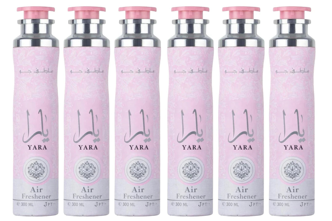Lattafa Yara Air Freshener 300ml - Floral Room Spray - Home Office Car Fragrance Spray - Odor Eliminator - Pack of 6
