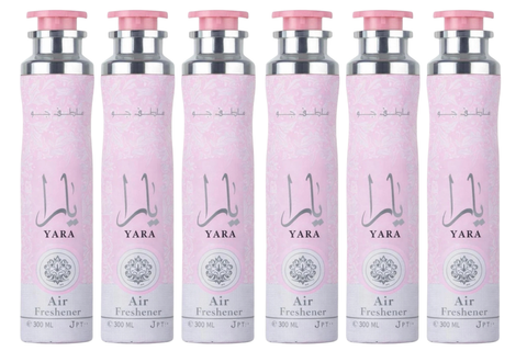Lattafa Yara Air Freshener 300ml - Floral Room Spray - Home Office Car Fragrance Spray - Odor Eliminator - Pack of 6