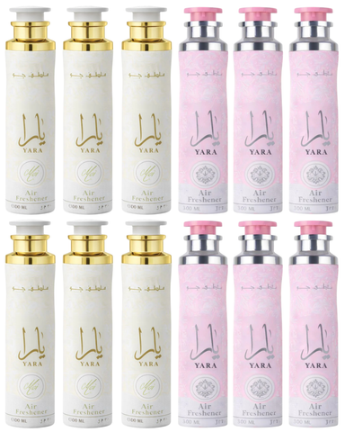 Lattafa Yara & Yara Moi Air Freshener 300ml - Floral Room Spray - Home Office Car Fragrance Spray - Odor Eliminator - Pack of 12