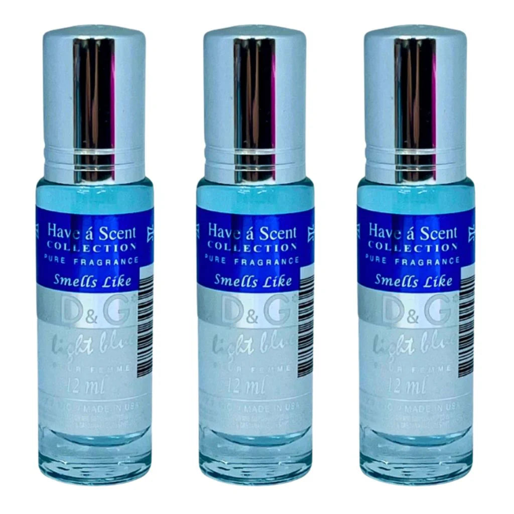 3 Pack Perfume Roll-On Oil – DG Light Blue – 12ml Each
have a scent
have a scent oil
have a scent collection
have a scent collection perfume
have a scent perfume oil 
have a scent collection oil
have a scent roll on
have a scent collection pure fregrance