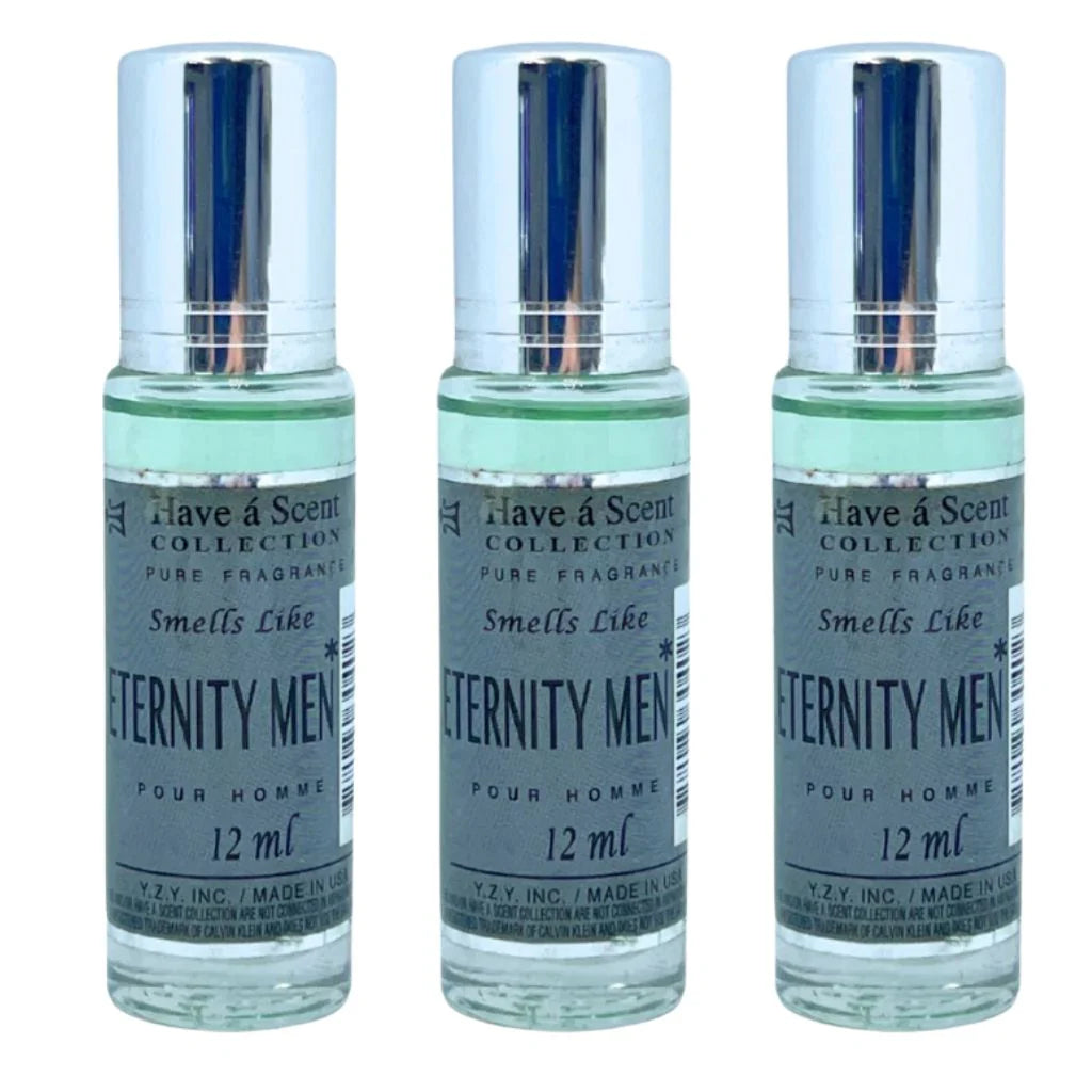 3 Pack Perfume Roll-On Oil – Eternity Men – 12ml Each
have a scent
have a scent oil
have a scent collection
have a scent collection perfume
have a scent perfume oil 
have a scent collection oil
have a scent roll on
have a scent collection pure fregrance 