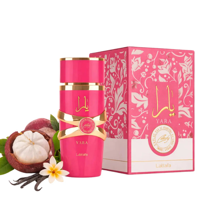 Yara Candy Eau de Parfum by Lattafa for Women – 3.4 oz / 100 ml Sweet Fruity Candy Perfume – Long Lasting Vanilla Gourmand Fragrance – Luxury Arabian Perfume for Women