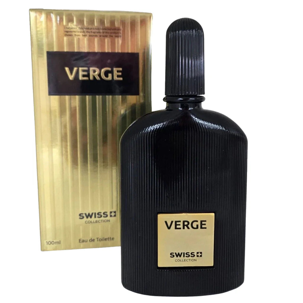 Verge by Swiss Collection 100ml Black Fluted Fragrance Bottle and Gold Box