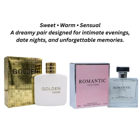 Golden Hours &amp; Romantic Pour Femme – His &amp; Hers Eau de Parfum Set (3.4 oz Each / 6.8 oz Total)