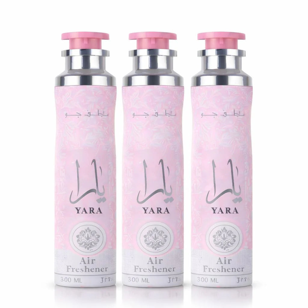 Lattafa Yara Air Freshener 300ml - Floral Room Spray - Home Office Car Fragrance Spray - Odor Eliminator - Pack of 3