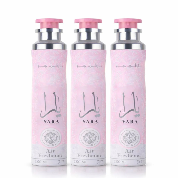 Lattafa Yara Air Freshener 300ml - Floral Room Spray - Home Office Car Fragrance Spray - Odor Eliminator - Pack of 3